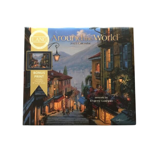 Lang Wall Calendar 2025 Around the World Evgeny Lushpin Bonus Print - Picture 1 of 2